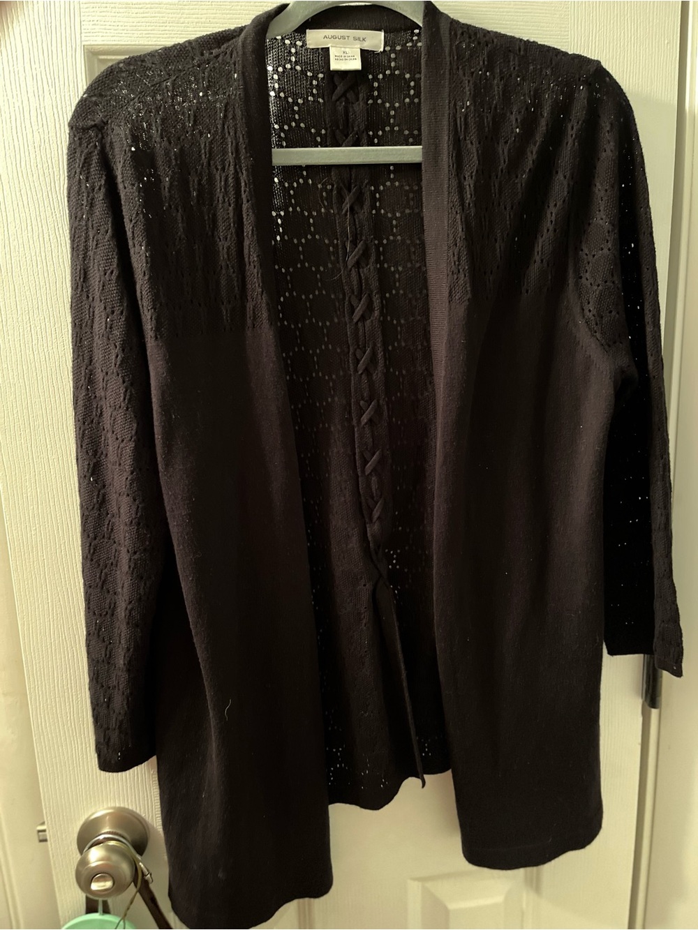 august silk Black Open-Front Eyelet Knit Cardigan